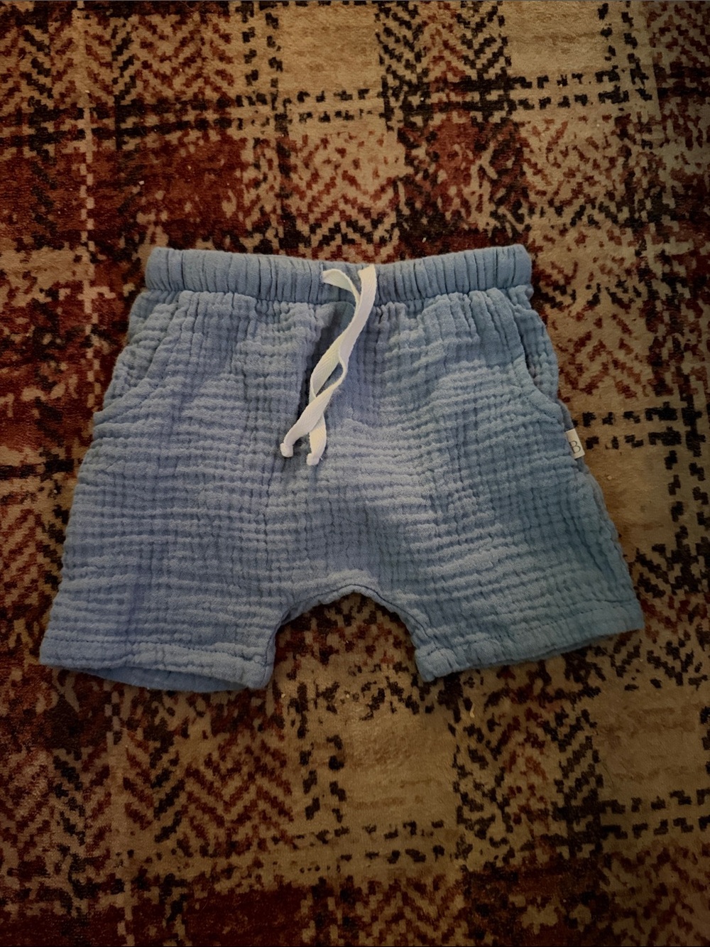 Light Blue Cotton Gauze Kids' Shorts with Drawstring Waist